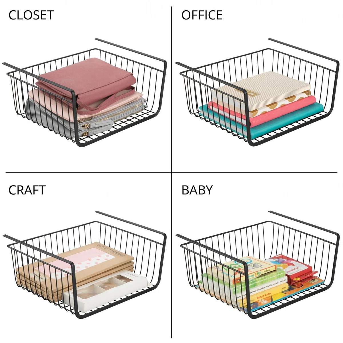 mDesign - Cesta colgante de metal (juego de 2) - Caja de almacenamiento grande para cocina y despensa - cesta de malla de alambre resistente para alimentos y utensilios de cocina - negro