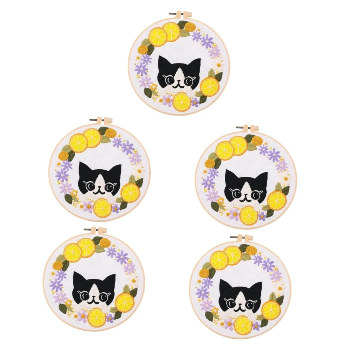 NUOBESTY 5 Juegos bolsa con bordado de gato kit de punto de cruz para adultos manualidades para niños kits de ganchillo kit de ganchillo material de bordado hecho a mano bordado a mano tela