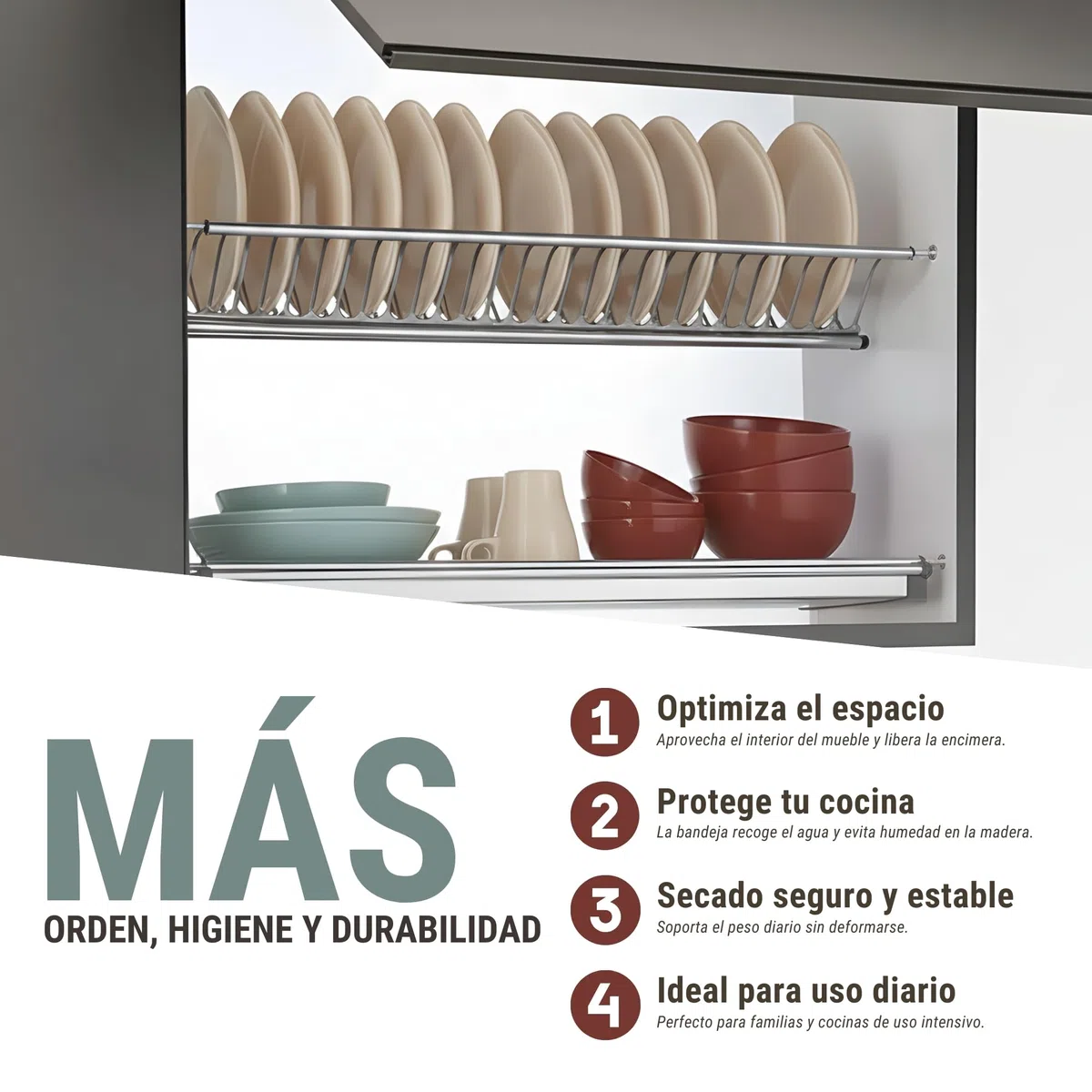 ALK Escurreplatos Acero Inoxidable AISI 304 con Bandeja – Escurridor Platos y Vasos – Organizador Cocina – Escurreplatos Armario – Disponible en Dos Acabados (Acero Inoxidable, M600)