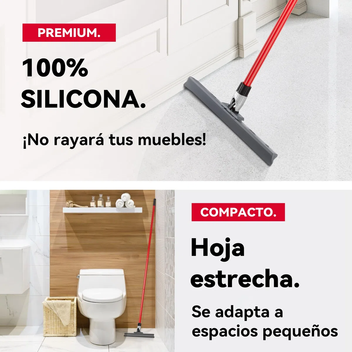 Tyroler Escobilla de Goma Silicona | Cabezal de 100% Silicona de 30 cm | Mango de 140 cm | Escoba de Goma para Suelo | Haragan para Suelos Exterior| Aragan para Suelos | Araganes para el Suelo