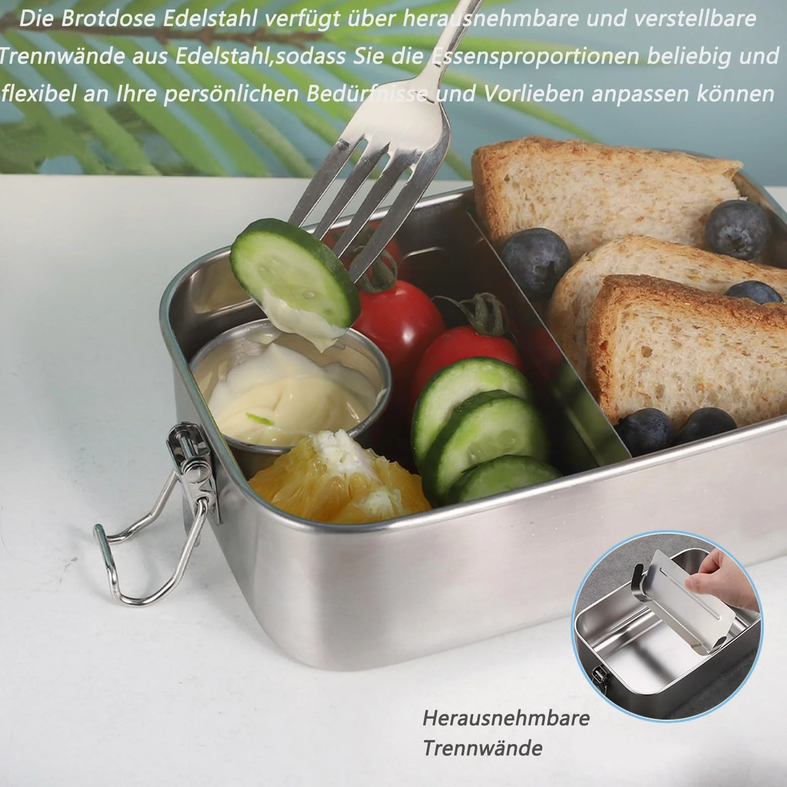 Juego de 4 cajas de acero inoxidable 304 para alimentos, ensaladas y comidas restantes, a prueba de fugas, de acero inoxidable grande (550 x 2/850/1400 ml)