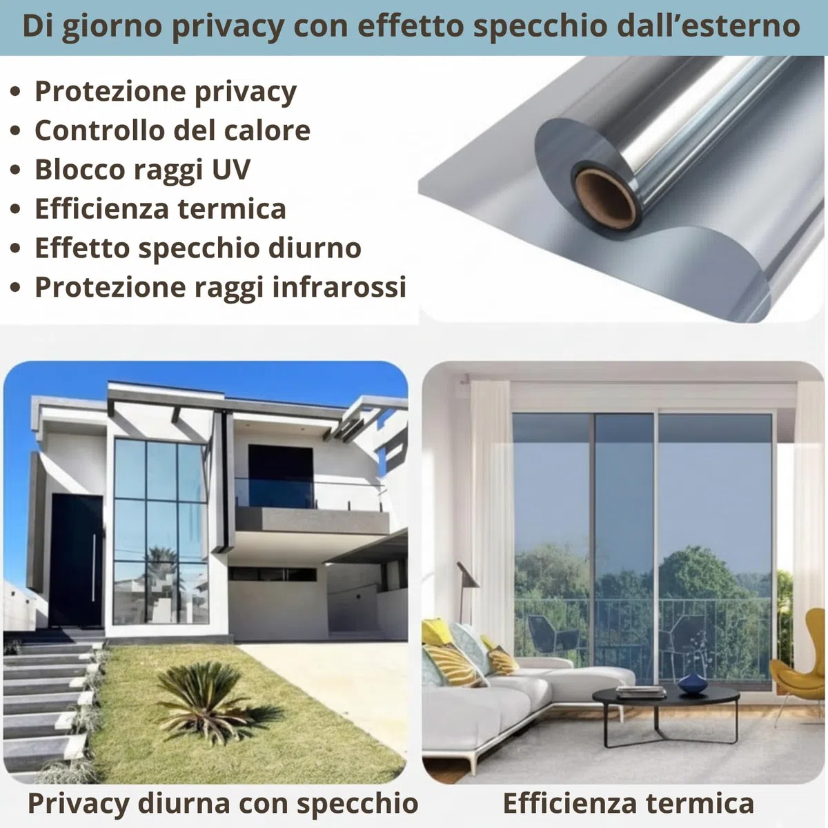 Película de espejo para lunas de día de privacidad – (120 x 500 cm), anti-UV y control de calor, película opaca reflectante autoadhesiva profesional para ventanas de casa u oficina, fijación fuerte