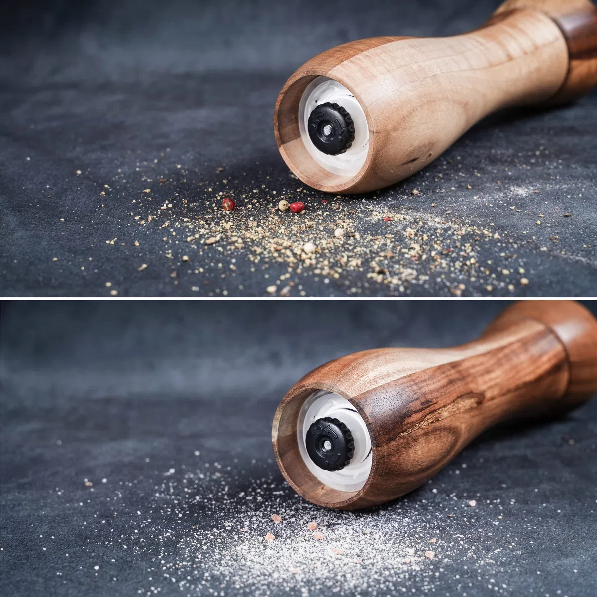 Molinillo de Pimienta, Molinillo Ajustable de Cerámica para Pimienta y Sal, Madera de Acacia, Altura 20,5 cm, Diámetro 6 cm (Bandeja NO incluida)