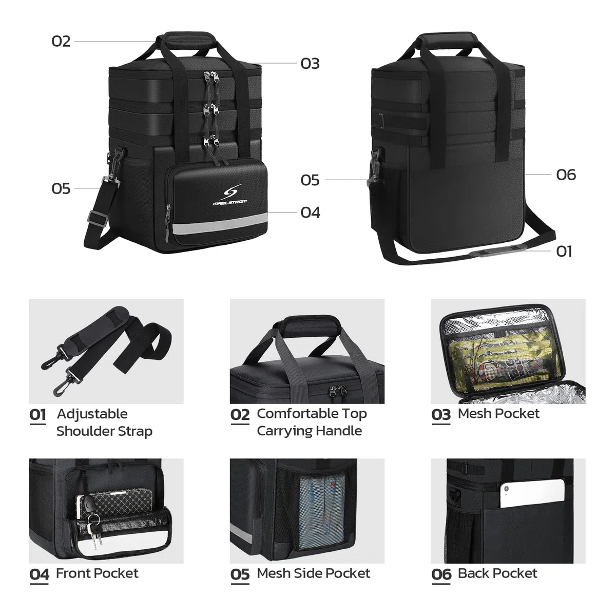 Maelstrom MSFCLUNFB-N Bolsa de almuerzo expandible, nailon, 3. Tres capas (20 L/32 latas), color negro
