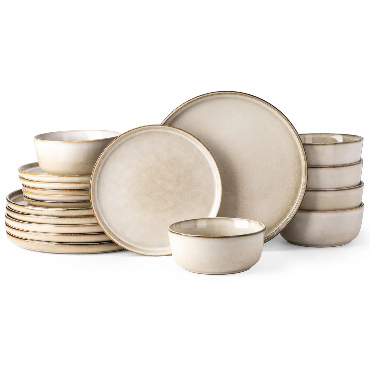 GBHOME Juego de vajilla para 6, 18 piezas de platos y cuencos de cerámica | Juego de platos de cerámica resistentes a los arañazos, aptos para lavavajillas y microondas, esmalte reactivo, capuchino