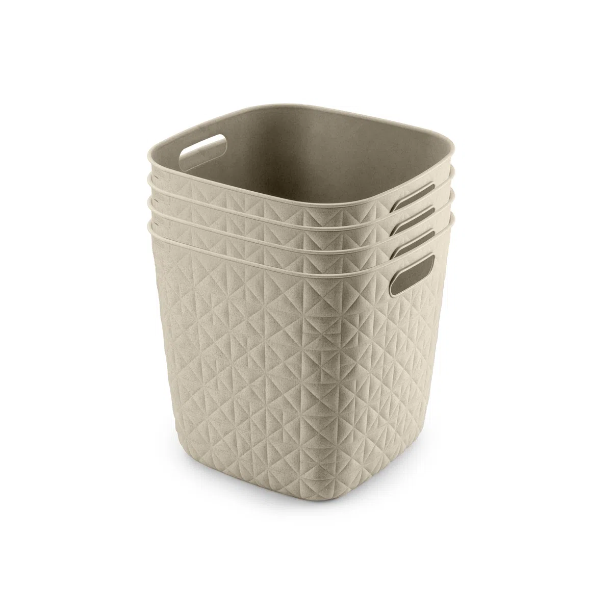CURVER Softex - 4 cestas de Almacenamiento de 15 L, 100% Material Reciclado, Ligeras, para baño, Sala de Estar, Cocina, Color Blanco Tiza