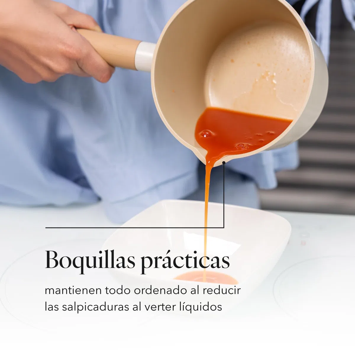 FLORINA Nube cacerola de aluminio | 16 cm | 1,6 l | Apta para inducción | Revestimiento cerámico resistente a los arañazos | Mango suave al tacto con efecto madera | Para todo tipo de placas
