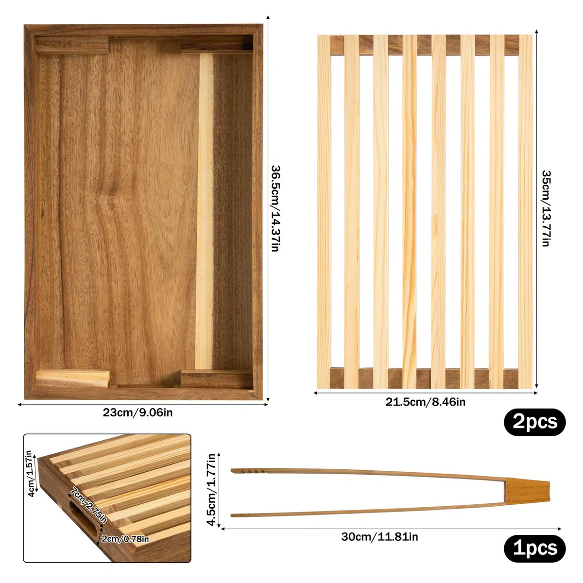Tabla de Cortar Pan de Madera para Cocina con Bandeja Recogemigas, Pinzas de Madera Tabla Para Cortar Pan con Rejilla Extraíble Tabla Pan Madera Tabla para Cortar el Pan(36.5x24x4cm)