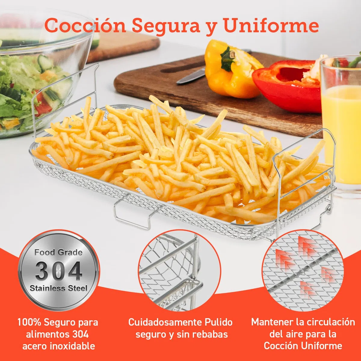 Cosori Cesta de Rejilla para Freidora de Aire Horno TwinFry, Accesorio de cocina para Hornear y Asar, Bandeja de acero Inoxidable, Parrilla Antiadherente, Fácil de limpiar