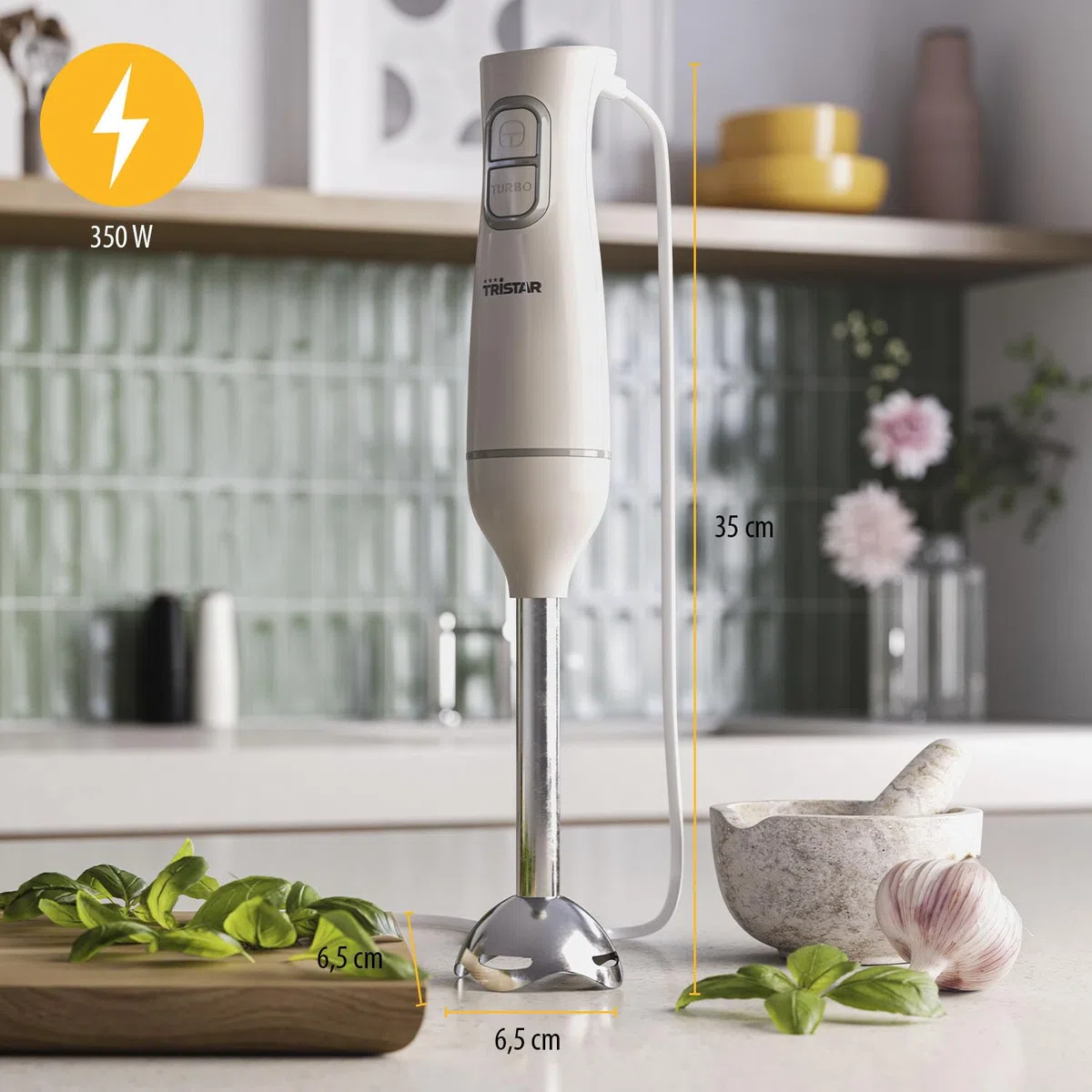 Tristar Set de batidora de mano, piezas aptas para el lavavajillas, incluye varilla de acero inoxidable desmontable, batidor, picador, jarra medidora, 350 W, MX-4881