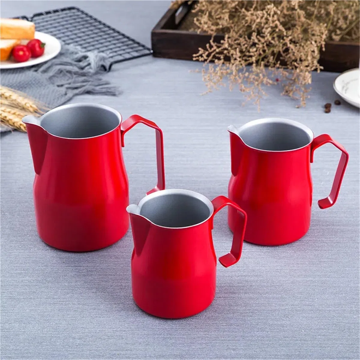 Jarra de Leche de Acero Inoxidable Jarra for espumar leche de acero inoxidable: vierta sobre la tetera café Taza for humeante(700ml,Orange)