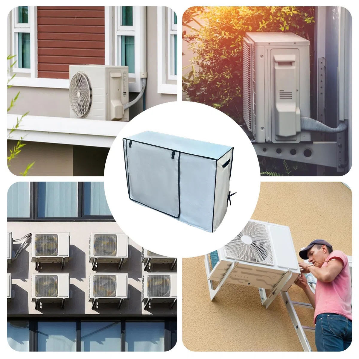 Cubiertas de aire acondicionado para exteriores, cubierta transpirable para aire acondicionado, cubierta protectora solar para unidad de aire acondicionado | Oxford Leaves Guard Cubierta de