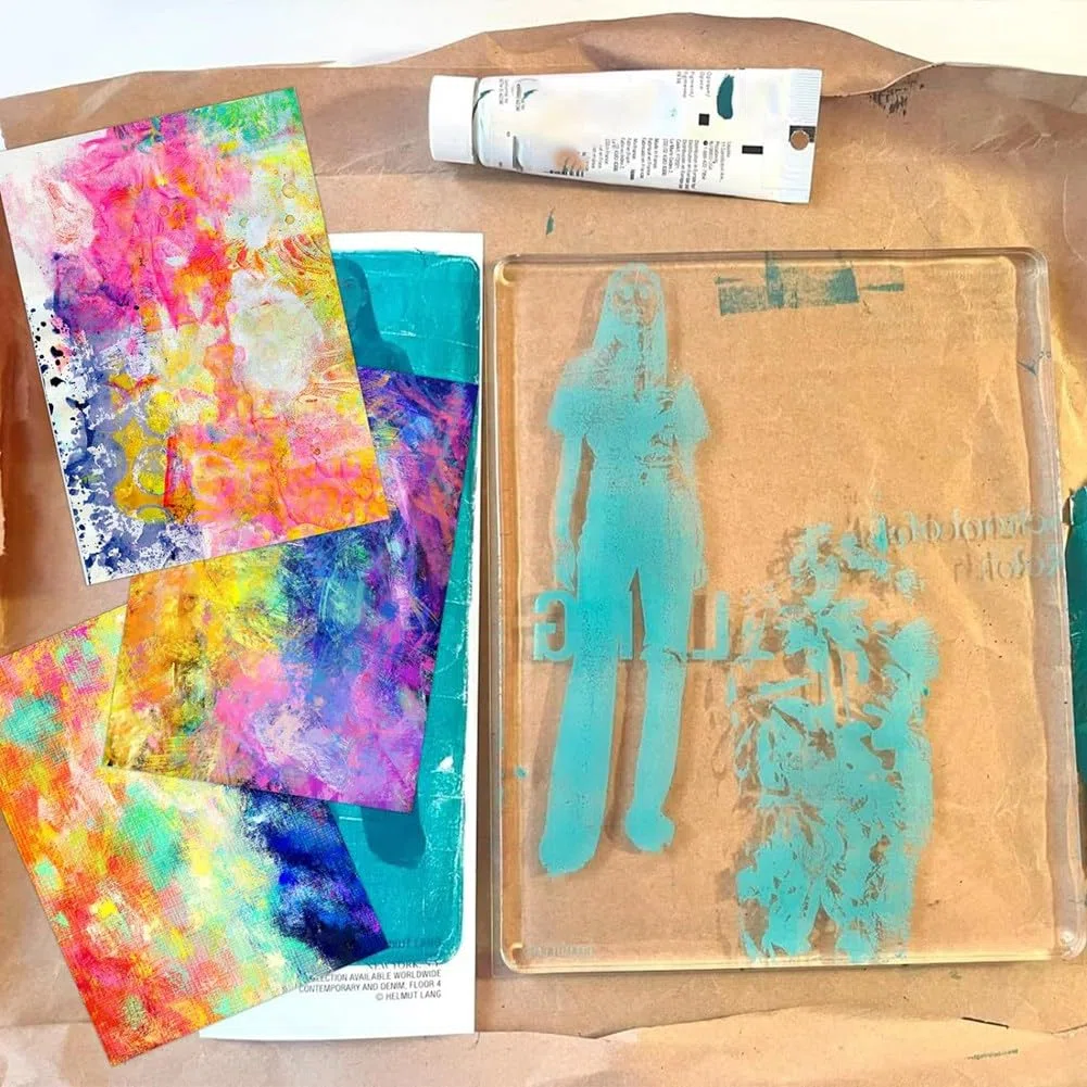 Placa de Impresión de Gel Grande, Tablero de Monoimpresión Transparente de 9x12 Pulgadas con 4 Plantillas Raspadoras, Placas de Gel Reutilizables para Imprimir