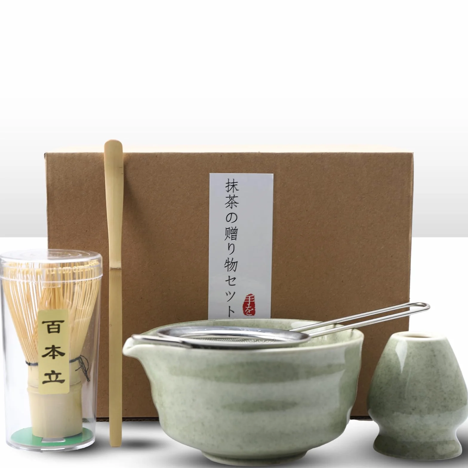 Matcha set Juego de té Matcha de 5 piezas Juego de té japonés batidor de Matcha de Chasen Cuenco de Matcha Cuchara (Chashaku) Colador Soporte para Batidor para hacer té Matcha