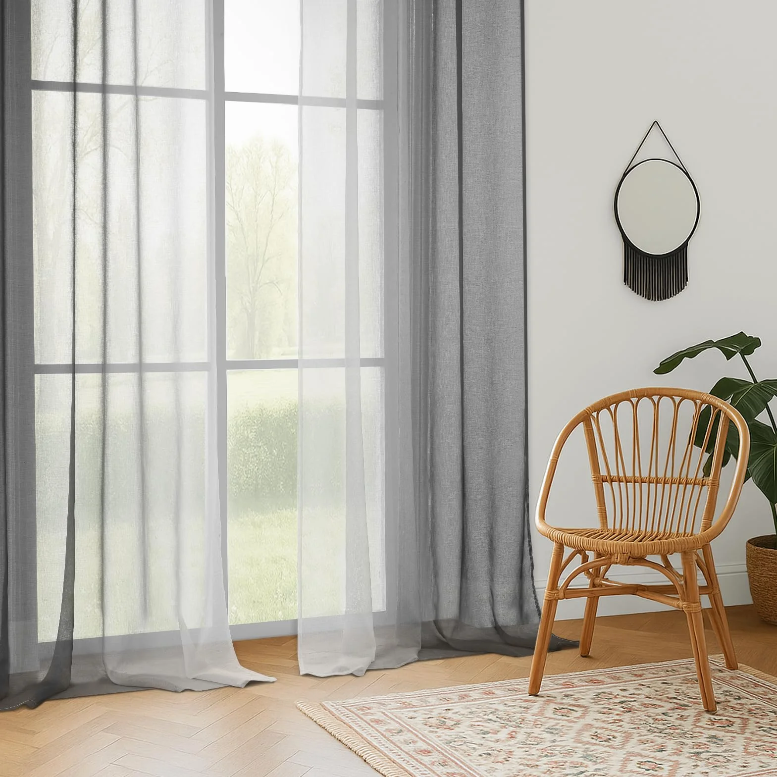 MRTREES Cortinas Salon Modernas Dormitorio Juvenil Grises Degradadas 2 Piezas 140x245 CM Lindas Cortinas y Visillos Transparentes para Ventanas Comedor Habitacion Cortina Infantil con Ojales
