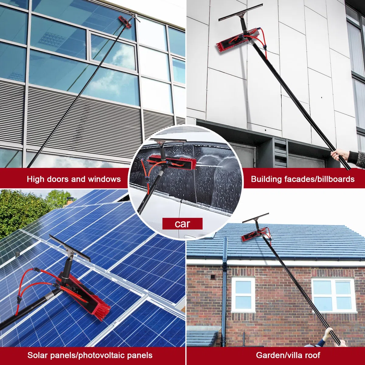 Kit de limpieza de ventanas de alimentación de agua, poste de aluminio de 10 m con cepillo de 35 cm, dispensador de jabón y manguera de 20 m, ideal para limpieza de paneles solares y ventanas altas