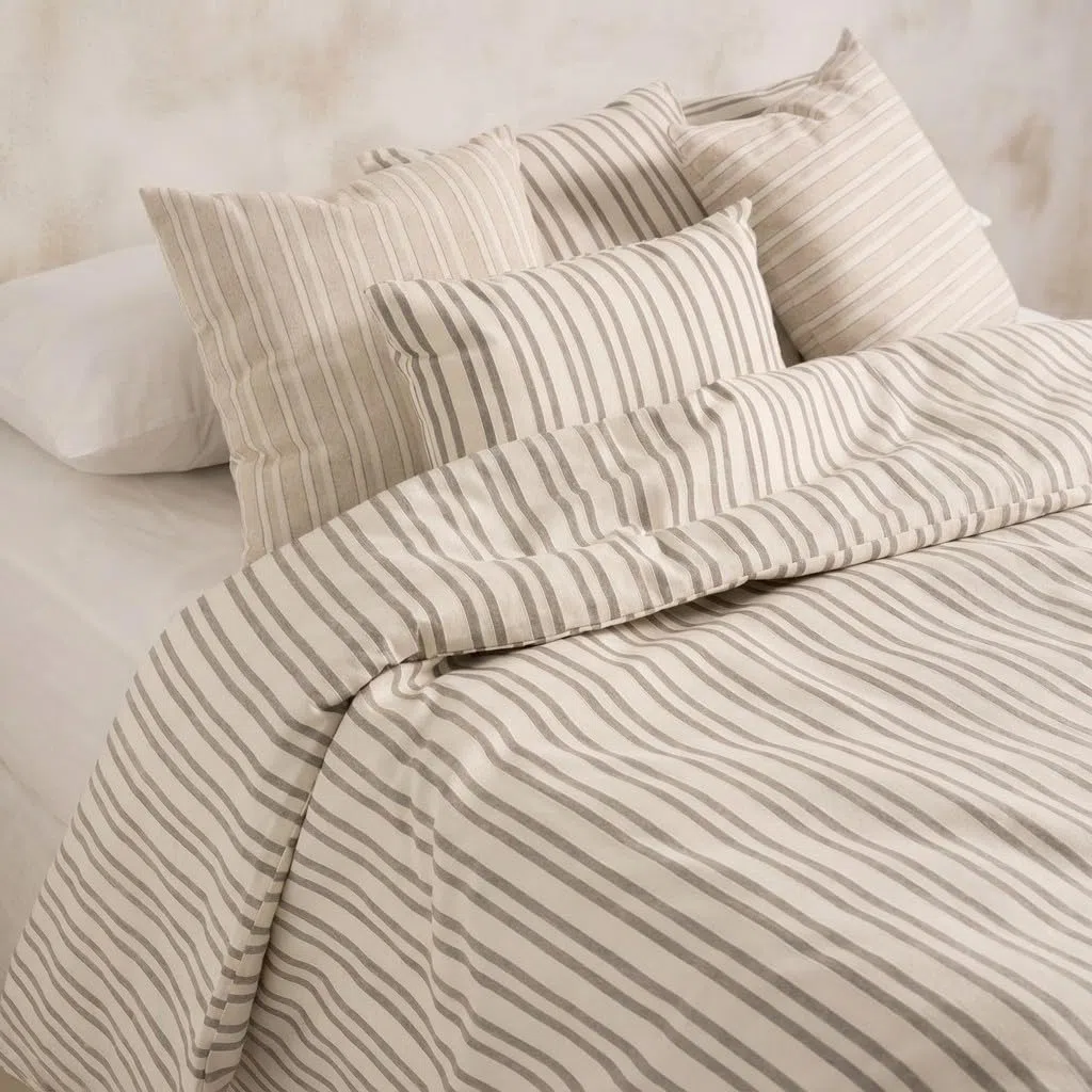 GAMUSI Funda nórdica Cama 180 cm - Funda edredón 240x260 cm, Rayas, Relieve, Color Taupe