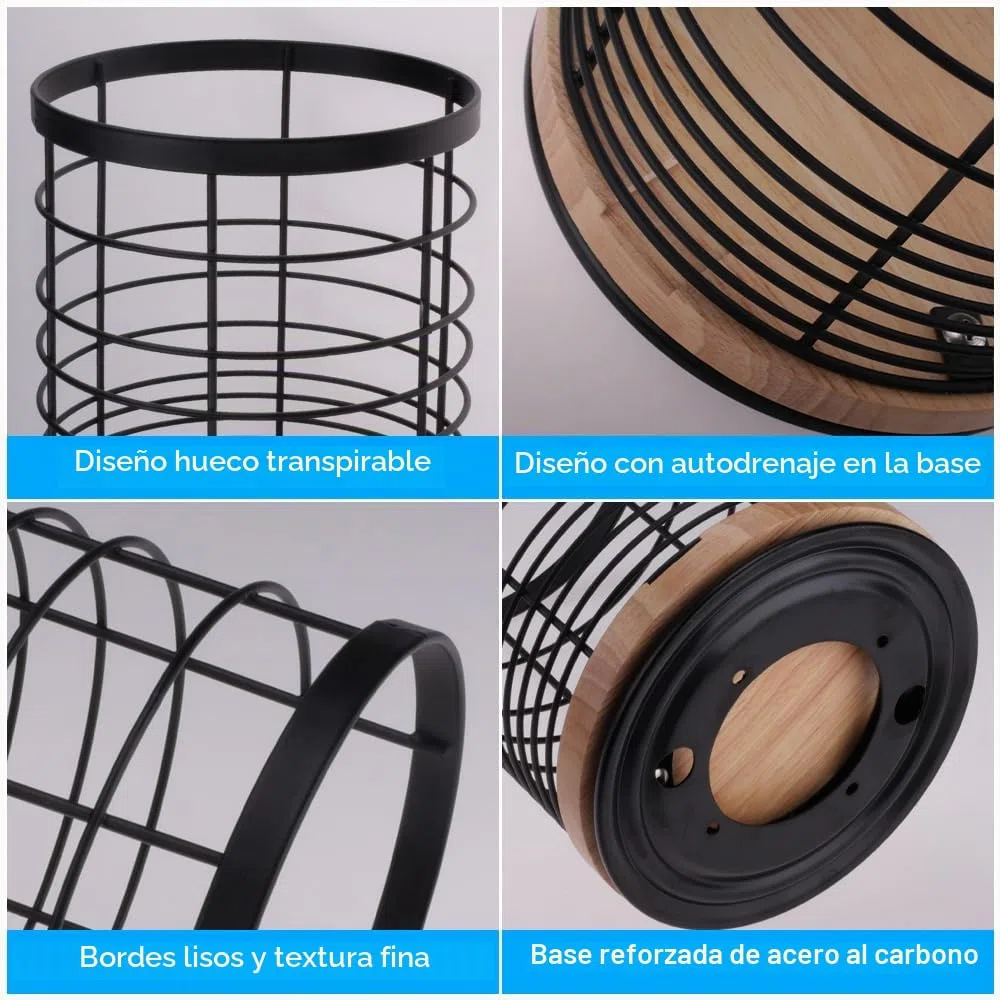 Giratorio Soporte para Utensilios de Cocina Redondo Organizador de Utensilios de Acero Inoxidable con Base de Madera Grande Escurre Cubiertos de Cocina, 13.5 x 13.5 x 18.5 cm (Negro)