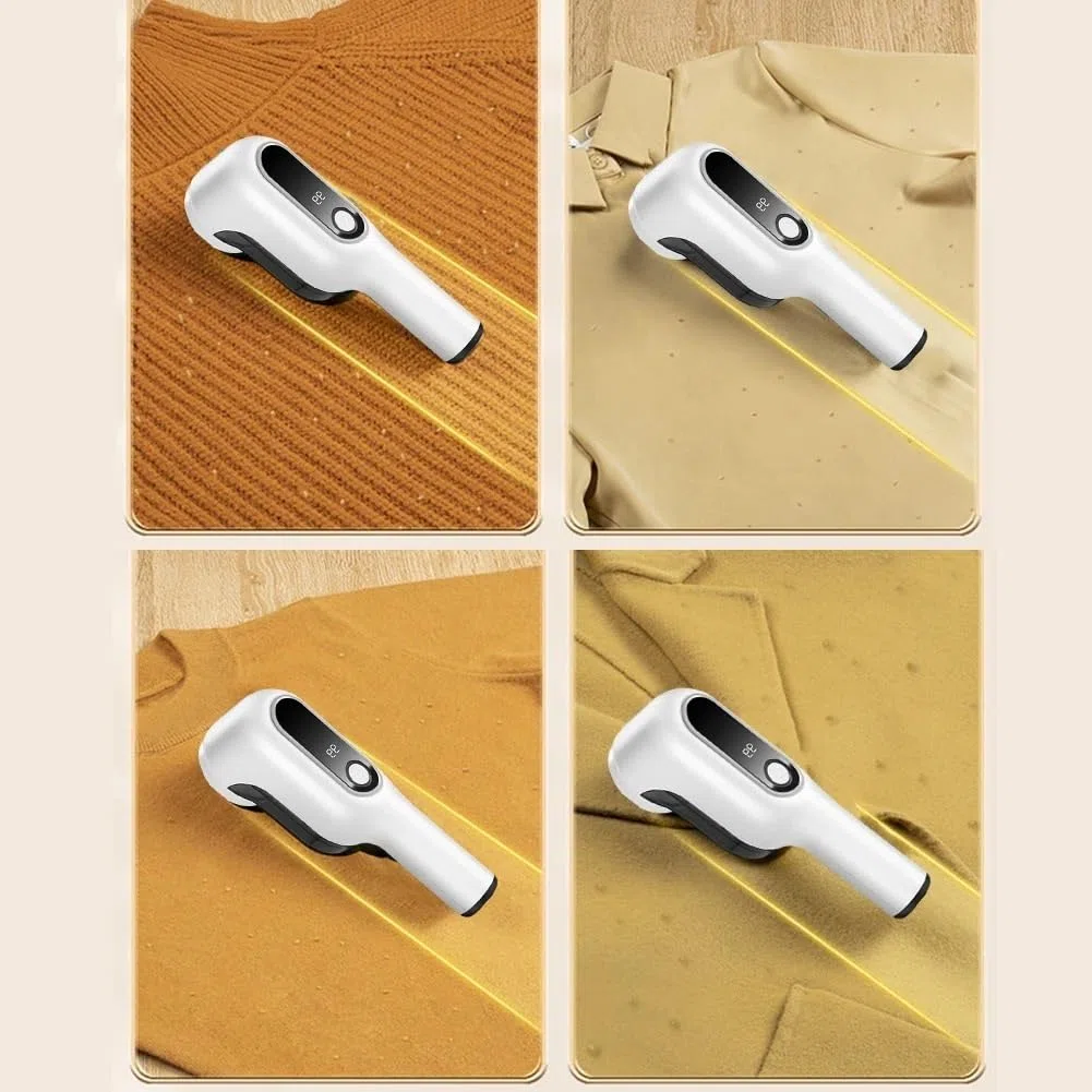 Afeitadora eléctrica de tela con cuchillas de 6 hojas, recargable por USB, pantalla de alimentación digital, portátil, para ropa, muebles, afeitadora de tela y removedor de pelusas (A)