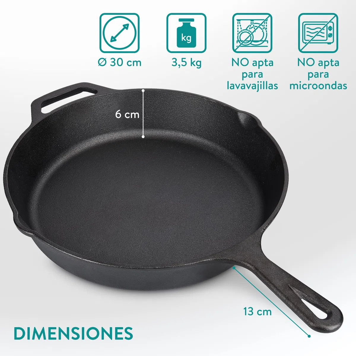 Navaris Sarten Hierro Fundido Induccion 30 cm - Sartenes de Hierro Fundido Induccion Vitrocerámica Horno Barbacoa Cocina de Gas - Sartén Antiadherente 30 cm con 2 Asas - Cast Iron Pan