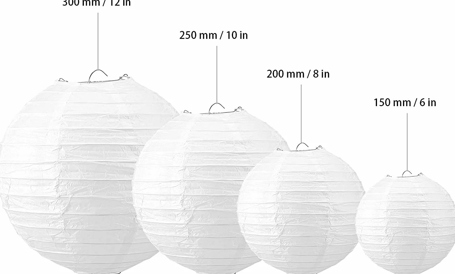 MIVIDE 20 farolillos de papel blanco, 25 cm, pantalla redonda, farolillos de papel blanco para bodas, cumpleaños, fiestas y eventos