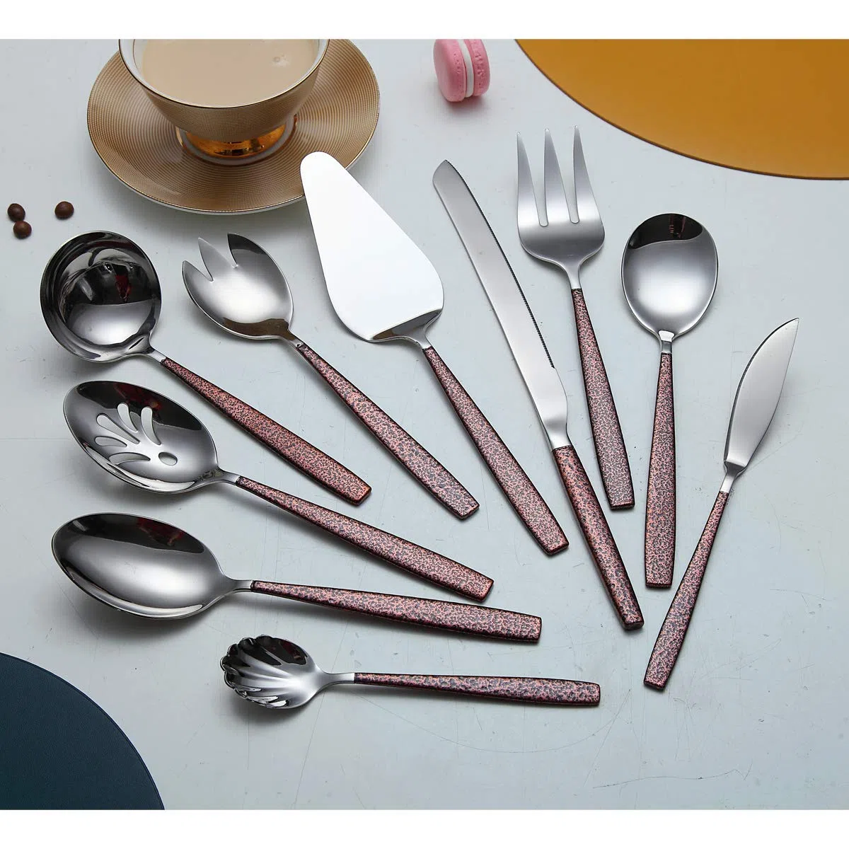 Berglander - Cubiertos de servicio de 10 piezas con mango de superficie de luna y cabeza brillante de titanio, cucharas de servir modernas de acero inoxidable, utensilios