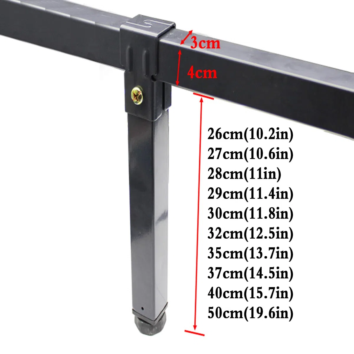 4 Pcs Patas para Somier,Patas Somier láminas Universales Patas Muebles Metal Altura Regulable 1 cm para Base Tapizada, Somier, Marcos,Negro (35cm(13.7in))