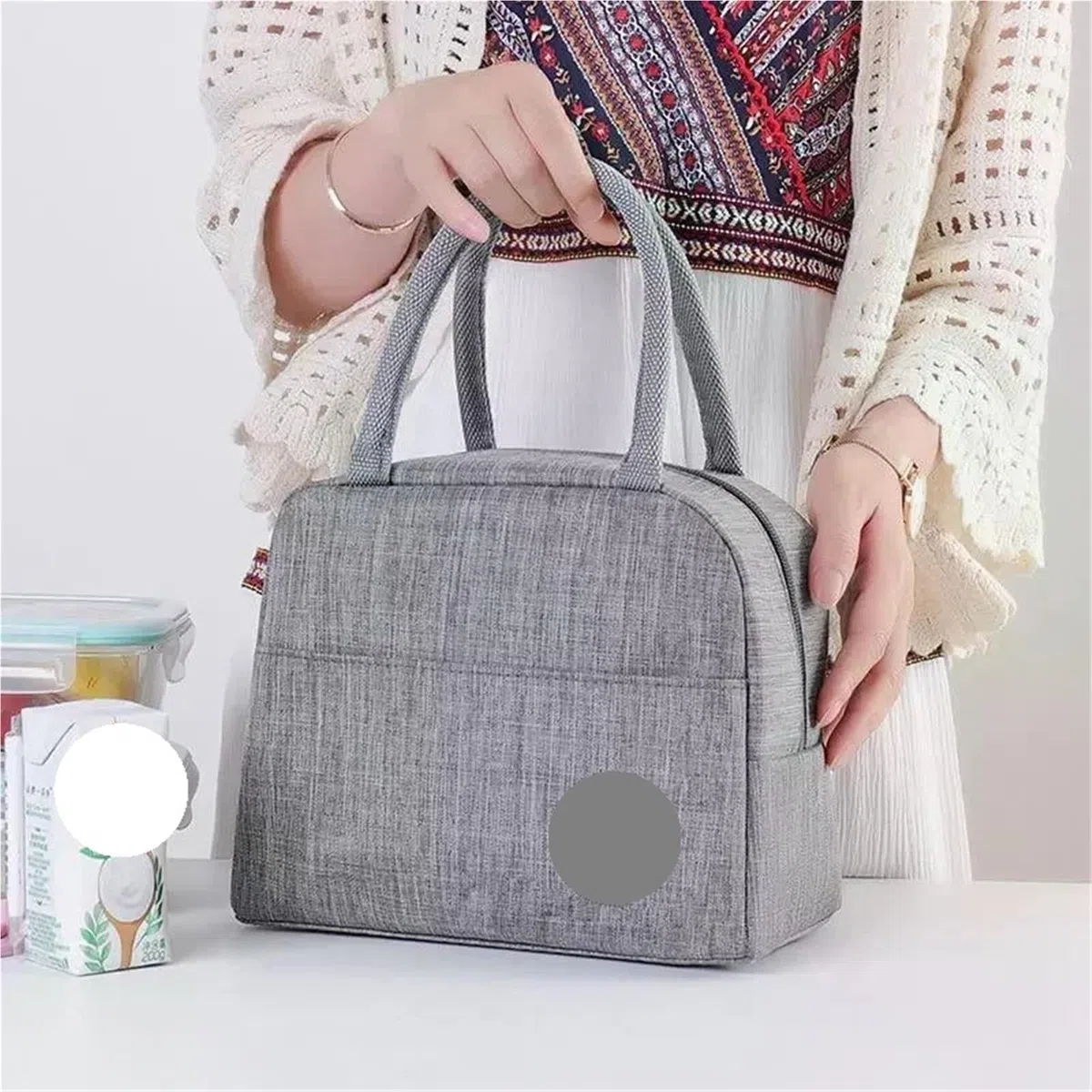 Fiambrera portátil de viaje for Picnic, 2 uds., almacenamiento alimentos, bolsa térmica for desayuno, almuerzo con asa, aislante for mujer y niño Para El Trabajo