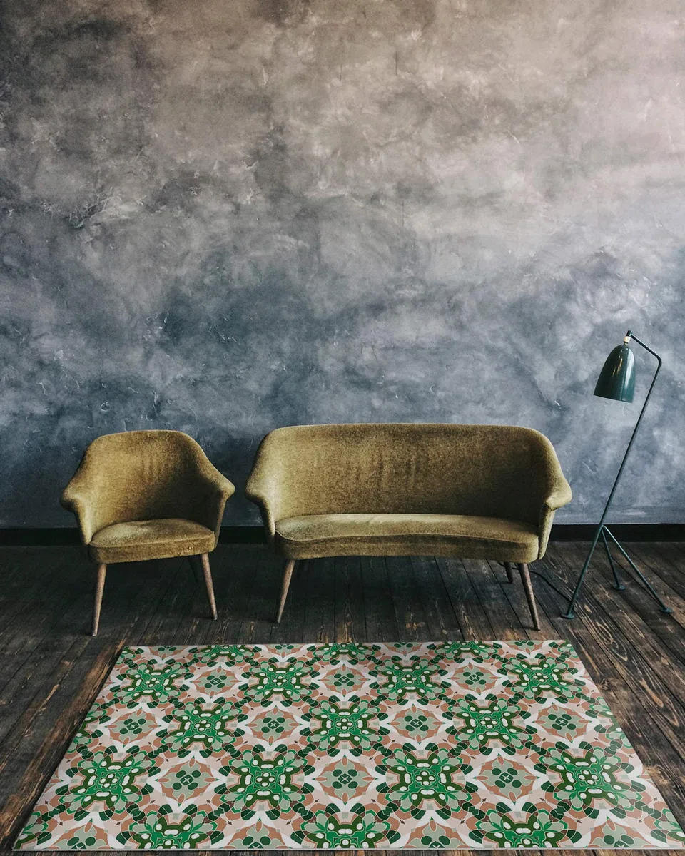 Panorama Alfombra Vinílica Cocina Baño - Modelo Azulejo Oriental Verde 60x110 cm - Varios tamaños - Decoración Hogar