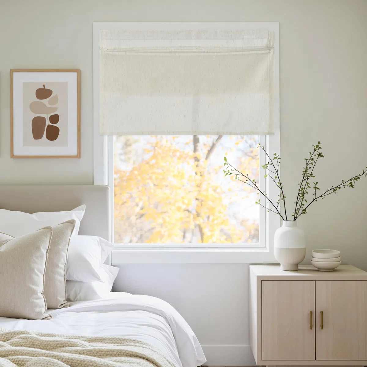 PONY DANCE Cortinas Cortas de Lino Semi-Transparentes, Persiana Romana Magnética con Adhesivo para Cocina/Dormitorio 1 Panel,70x140cm,Natural