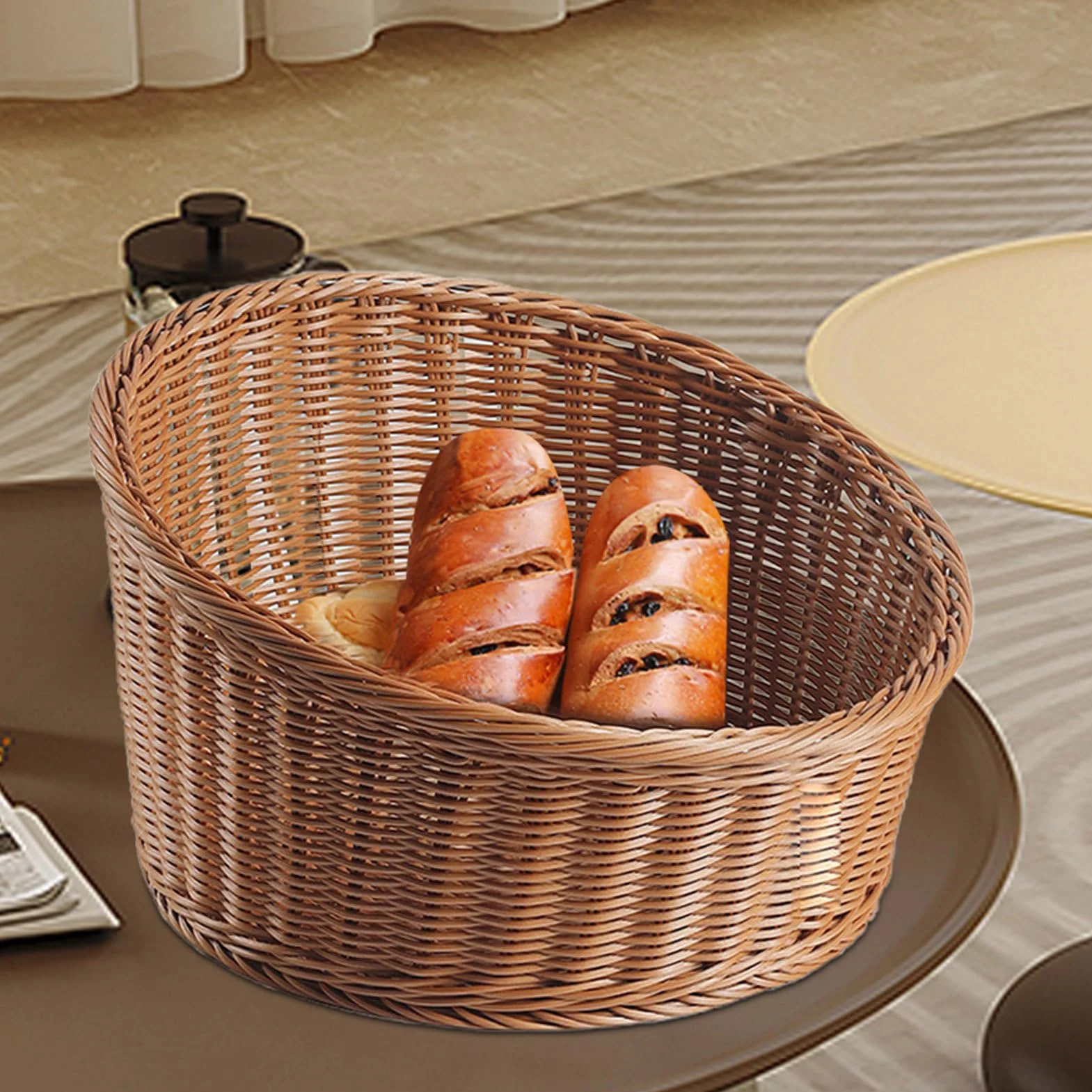 Cestas Para Servir Pan bandeja organizadora portafrutas imitación ratán | Cesta De Mimbre Para Servir Pan mesa mostrador verduras y pasteles restaurante picnic panadería