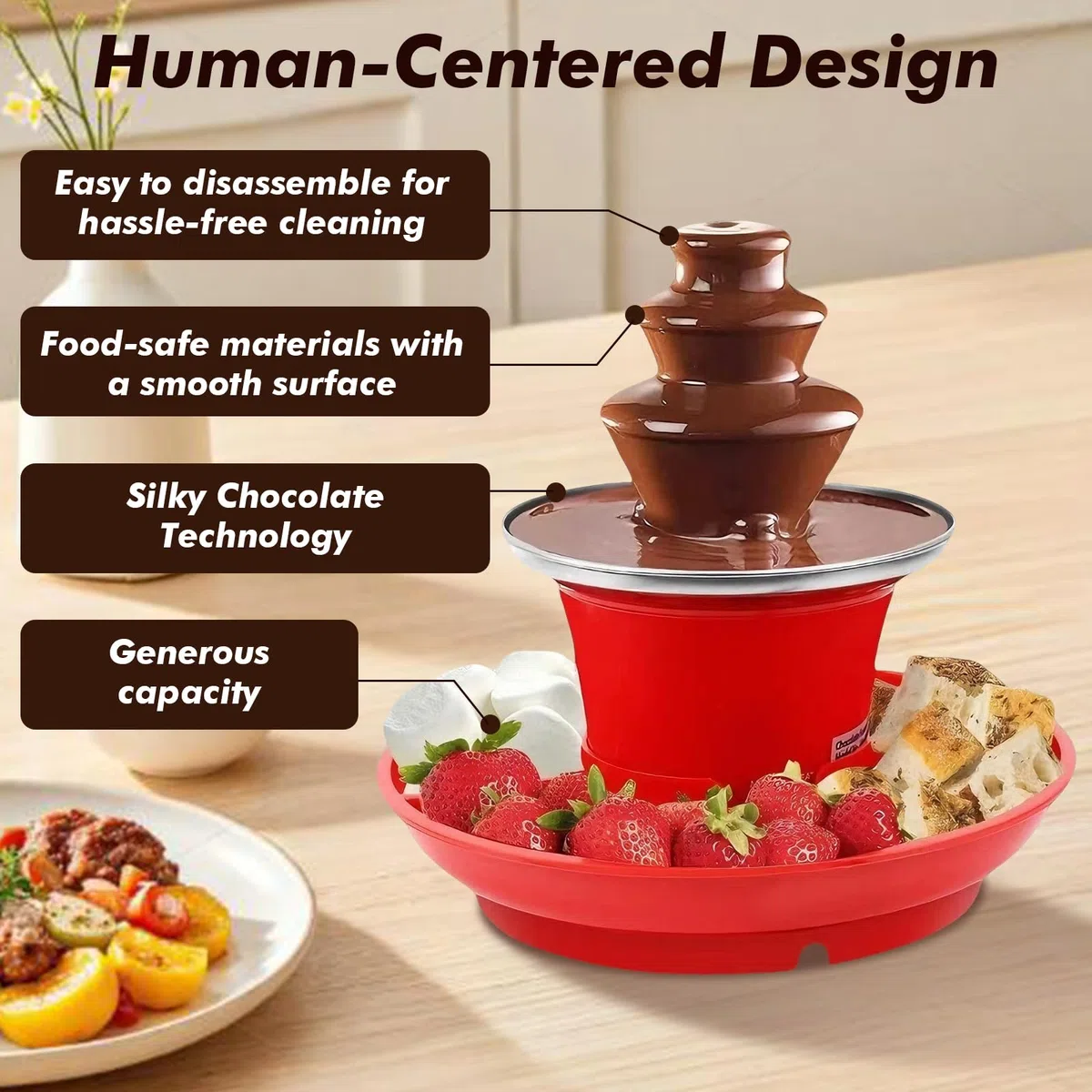 Fuente de chocolate de acero inoxidable de tres niveles, con función de fusión, fuente de chocolate eléctrica con 35 W, capacidad de 200 g para fiestas, cumpleaños y bodas