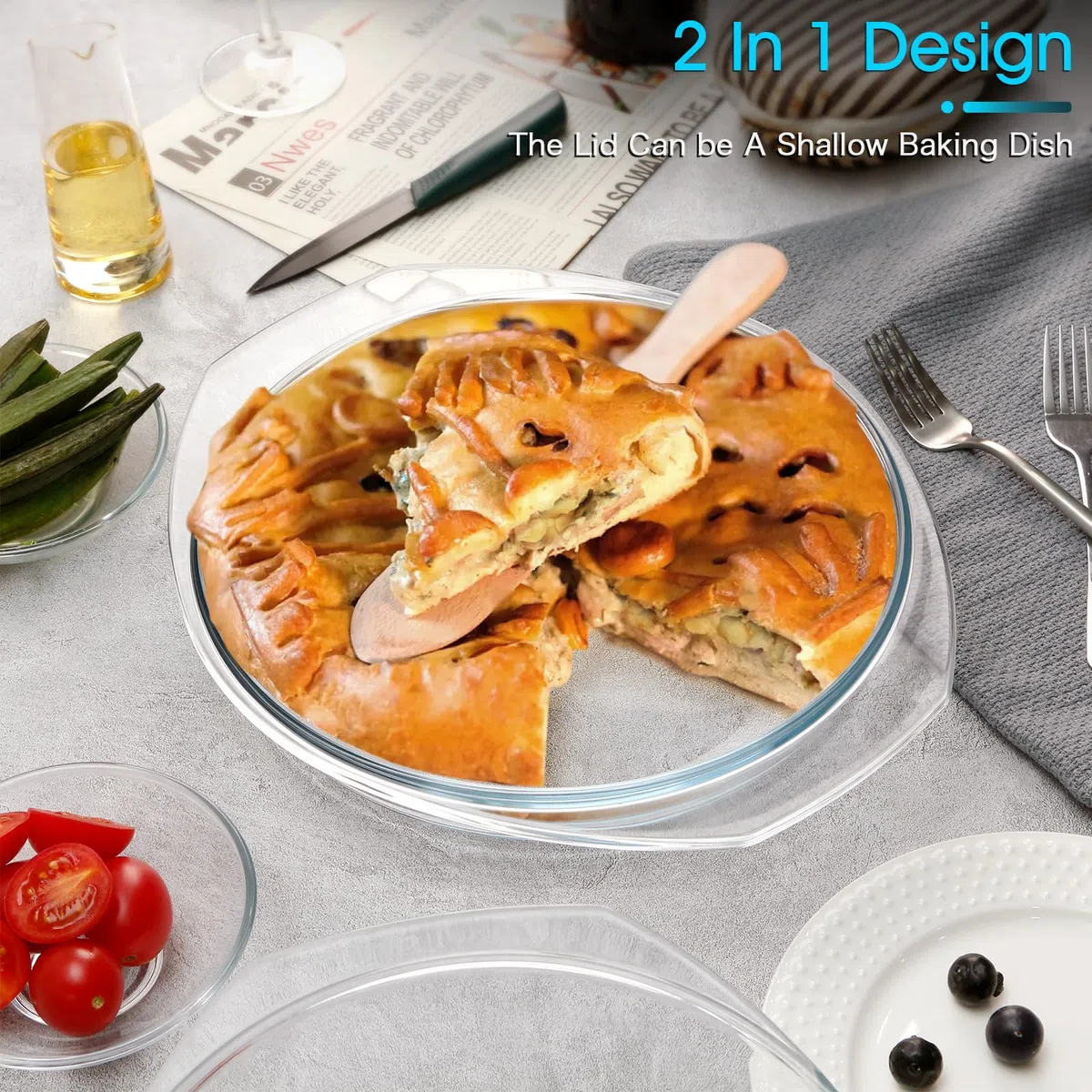 NUTRIUPS 4L Fuente Horno Cristal, 32,5x27,7x13,2cm Vidrio Cazuela Horno con Tapa, Redondas Bandeja Horno Cristal, Apto para Microondas y Horno