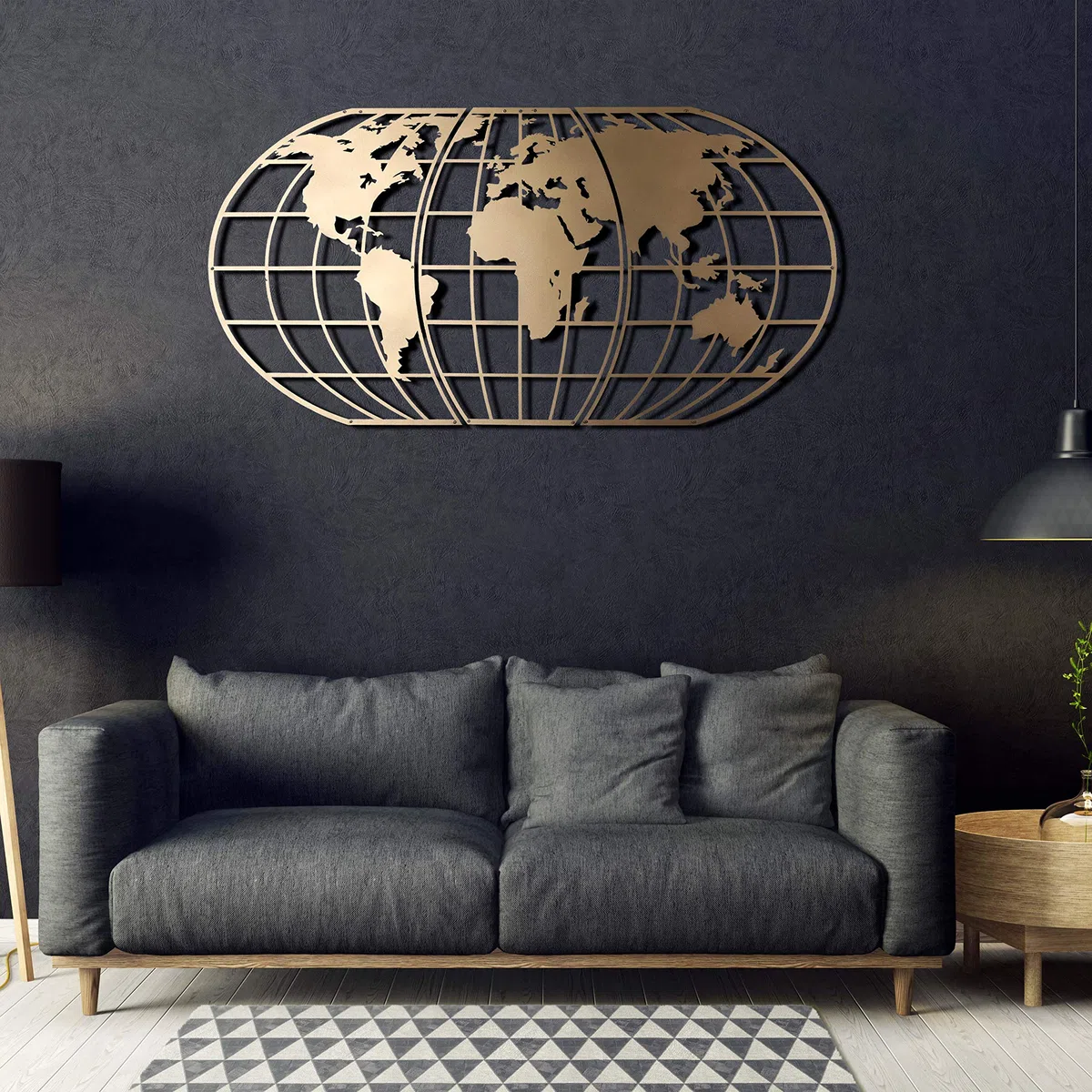 Tubibu Arte de pared moderno, 100 % metal, globo metálico de mapa del mundo, tamaño 23.6 x 47.2 pulgadas, colgante para sala de estar y dormitorio (dorado)