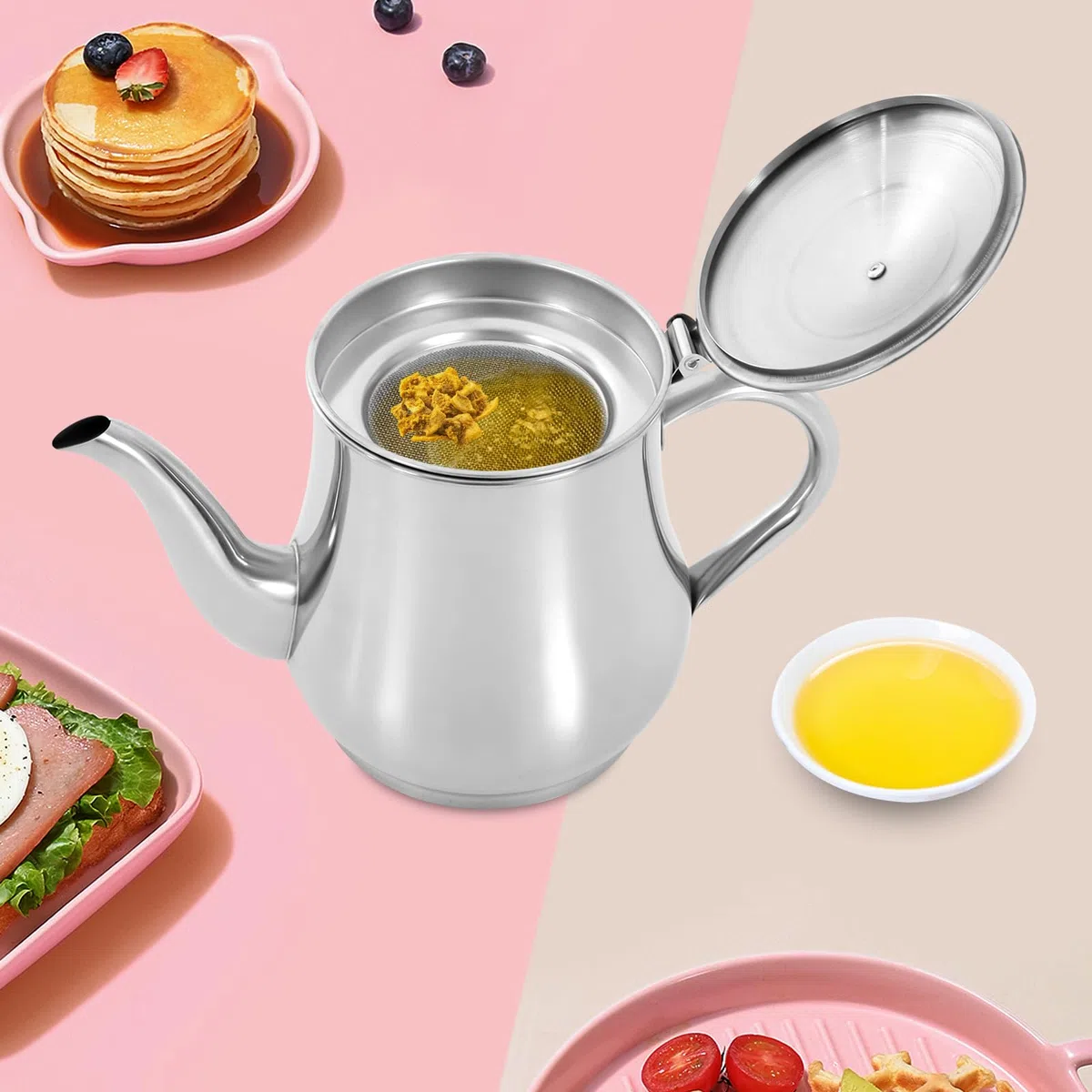 Grasa separador de aceite, olla de 1,36 l/48 oz, recipiente para grasa con tapa, separador de grasa, recipiente con colador, restaurante, cocina, separador de grasa, filtro de grasa, filtro de grasa,