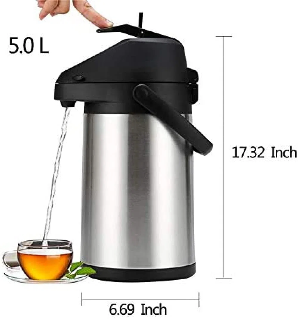 Termo, Dispensador De Bebidas, Jarra De Aire Aislante Al Vacío para Catering para Bebidas Calientes, Frías, Té, Café, Olla De Aislamiento De Acero Inoxidable, hasta 24 Horas-5L