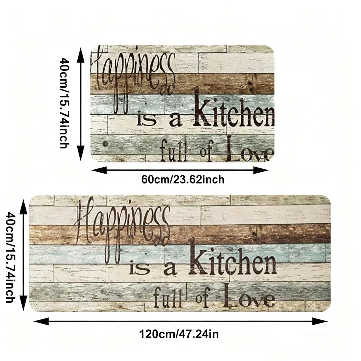 Juego de 2 tapetes de cocina antifatiga, acolchados de espuma viscoelástica, impermeables, antideslizantes, para cocina, oficina, lavandería, verde azulado, estilo granja, Acción de Gracias
