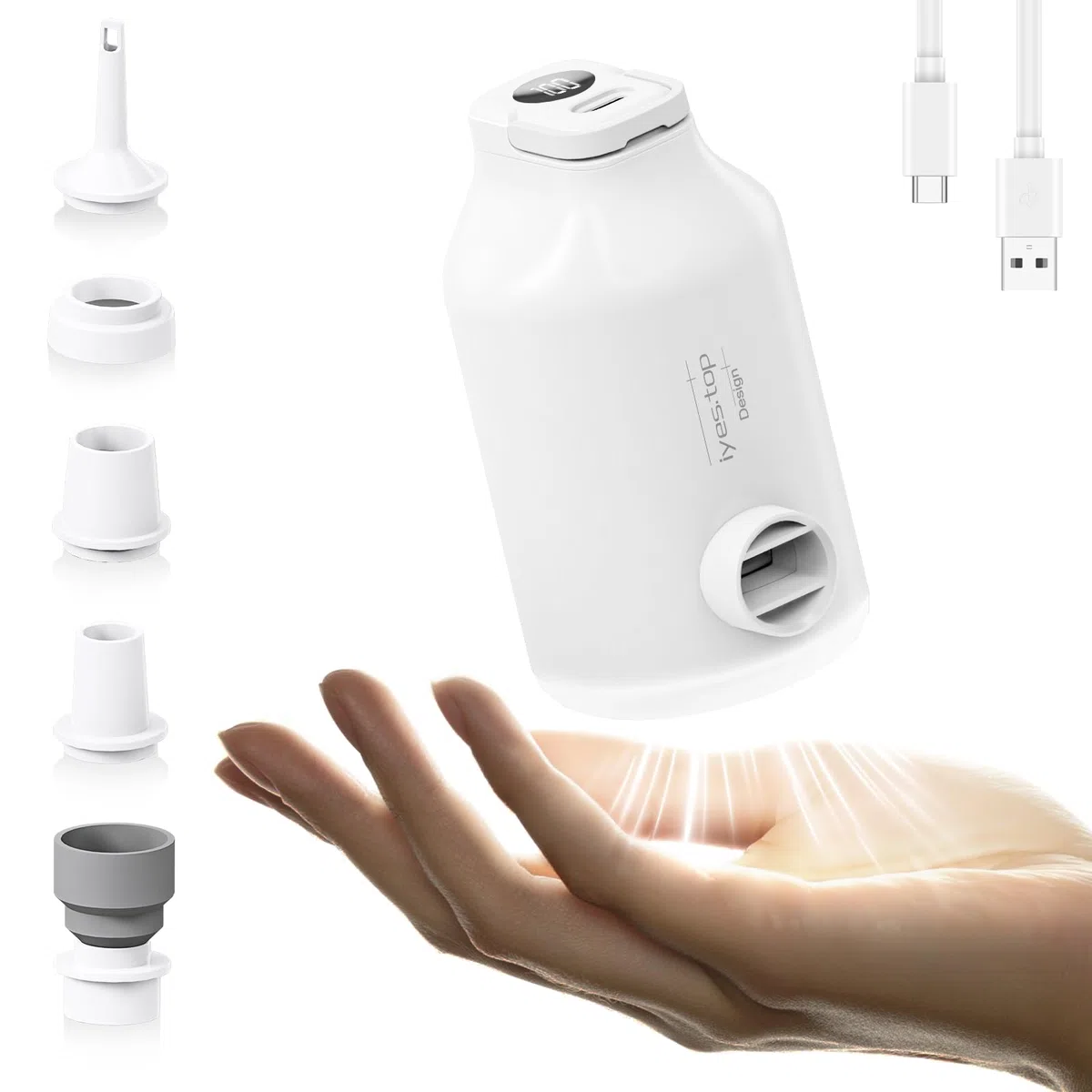 Inflador Eléctrico con Batería para Colchón Inflable, Camas Hinchables, Bolsas Vacío Ropa, Piscina Hinchable, 5 Boquillas & Luz de Camping, Hinchador de Inflado y Desinflado Rápidos, Bomba de Aire