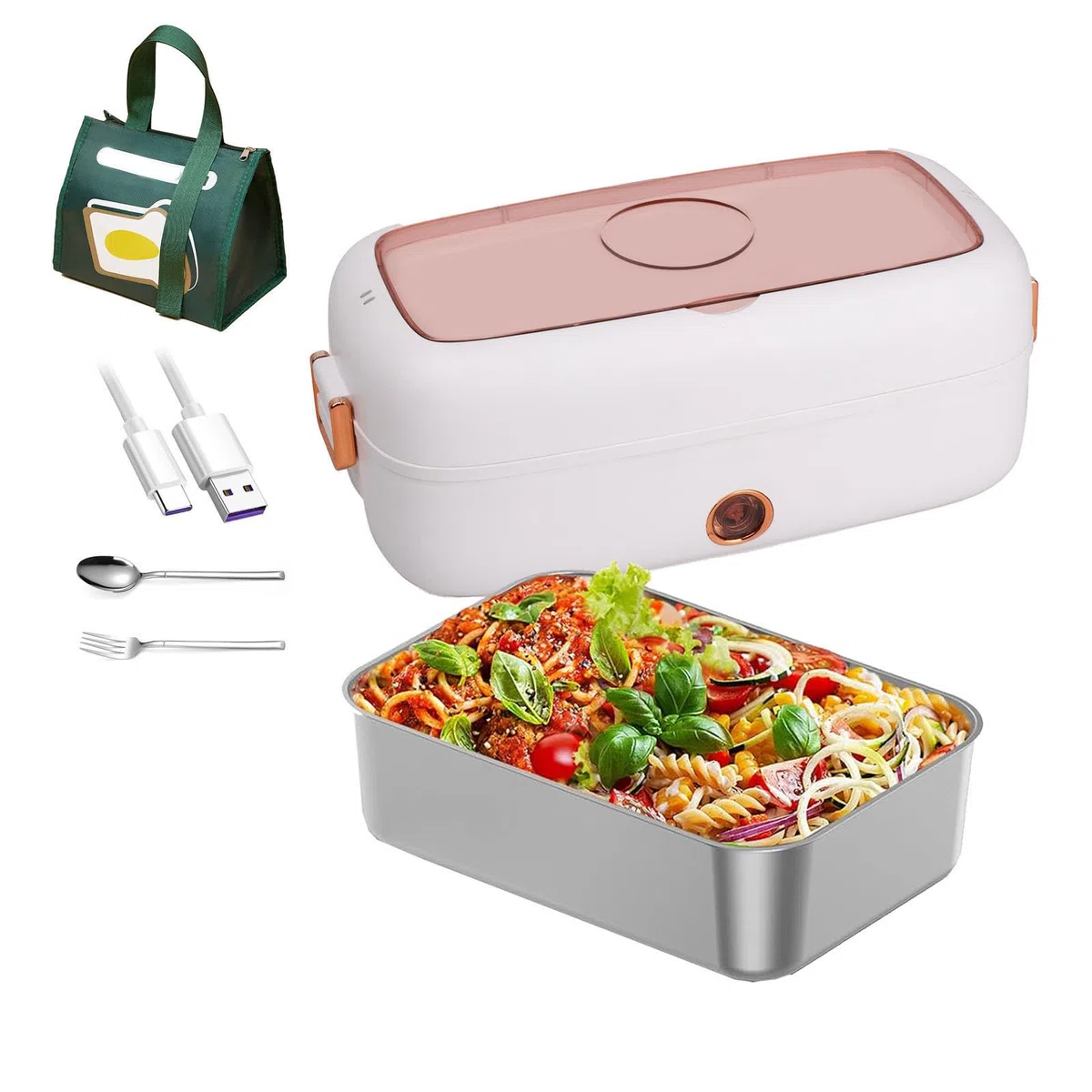 Fiambrera Electrica 24v Camion Adecuado para Portátiles De 12 V/24 V, Fiambrera Trabajo Aislamiento Térmico De Larga Duración Alimentado por USB, Fiambreras Comida Trabajo,White