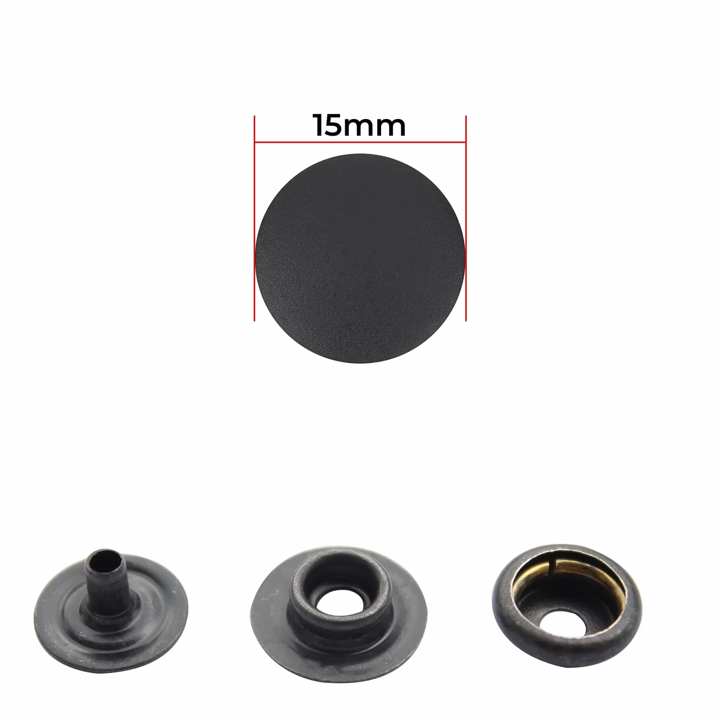WedDecor Botones de presión sin costura, 4 piezas de cierres duraderos, tapa de plástico con broches traseros de metal para bolsos, jeans, ropa, tela, manualidades de cuero, negro, 500 piezas