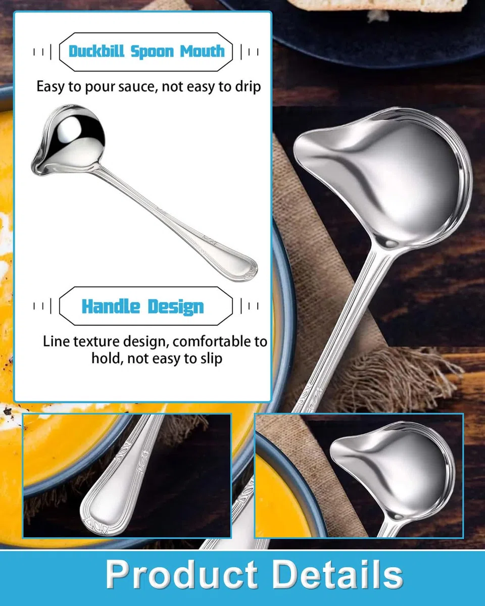 2 Piezas Cucharón para Salsa Acero Inoxidable,Cuchara para Salsa con Pico Vertedor,Cuchara Pequeña para Condimentos,Sopas,Salsas,Jugos(Oro,Plata)