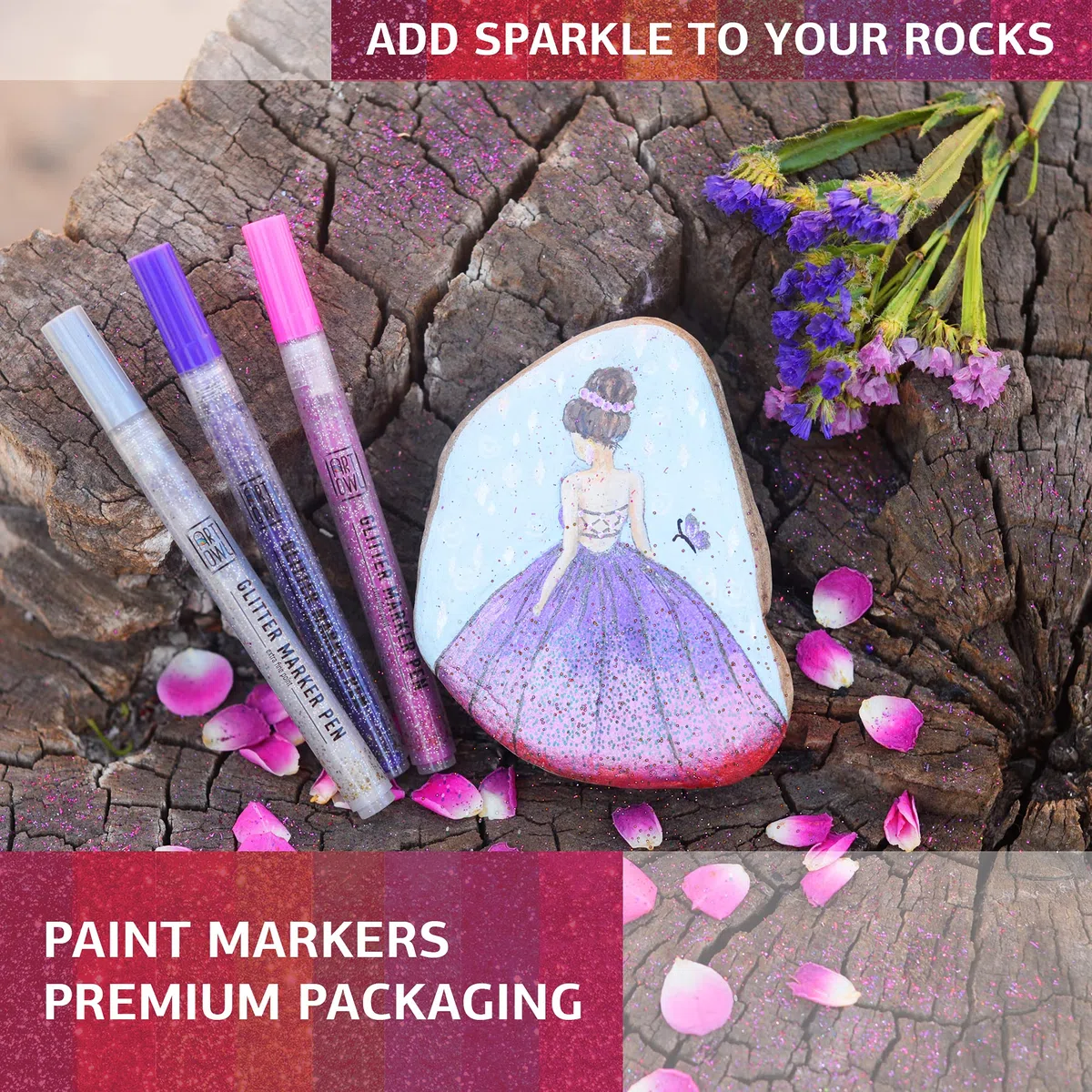 Rotuladores de pintura acrílica con purpurina, bolígrafos medianos para pintura de roca, piedra, cerámica, vidrio, madera, tela, fabricación de tarjetas, lienzo, manualidades, juego de 12