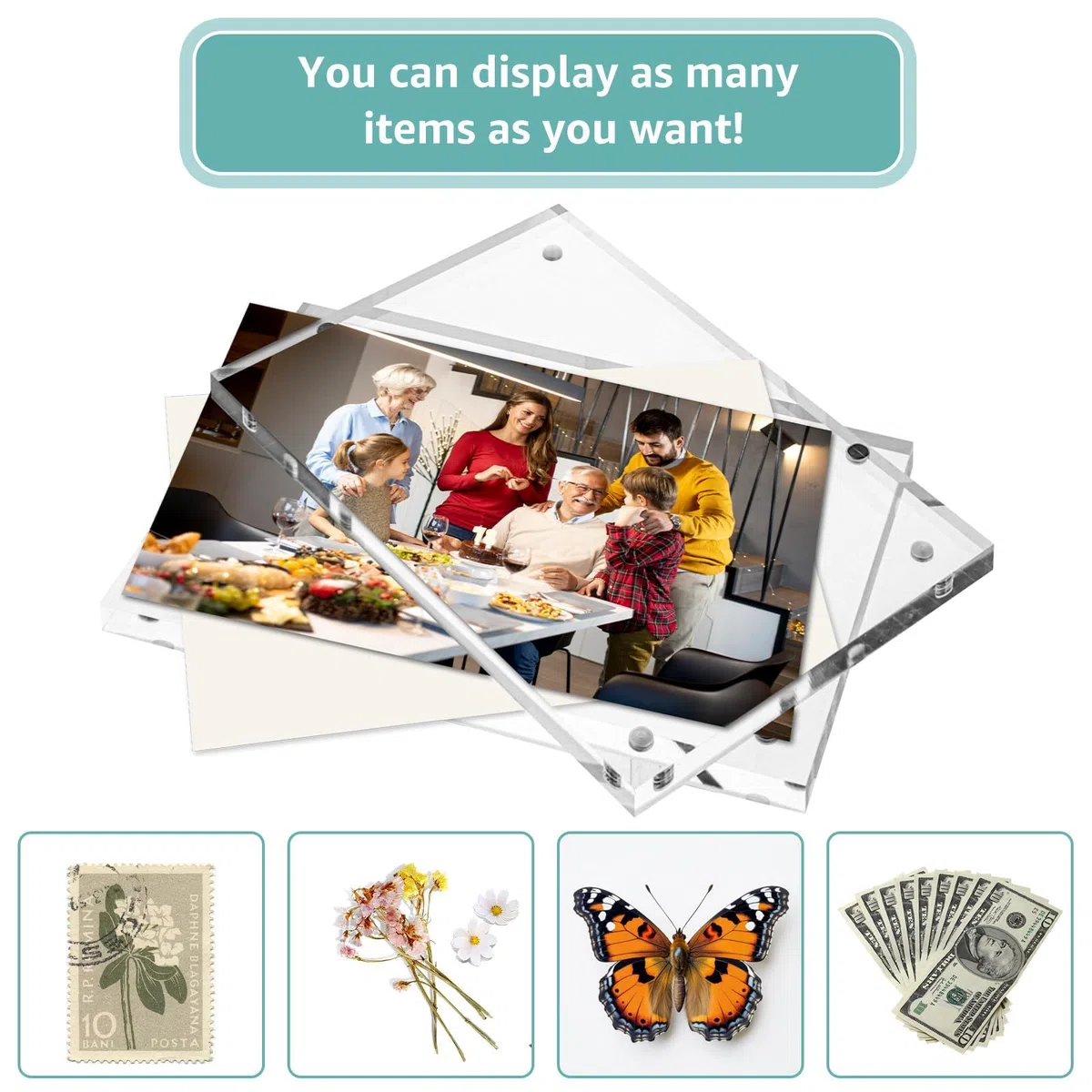 3 marcos de fotos acrílicos de 13 x 18 cm, marco de fotos de cristal, transparente, marco magnético para fotos familiares, fotos de bodas y fotos de bebés