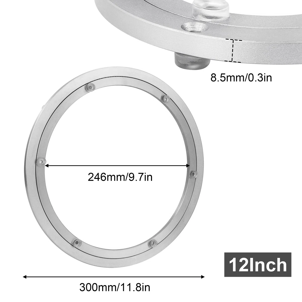 Rodamiento Giratorio de Aleación de Aluminio Lazy Susan Rodamiento Giratorio Resistente Mesa de Comedor Redonda para Cocina Sala de Estar (12 Inch)