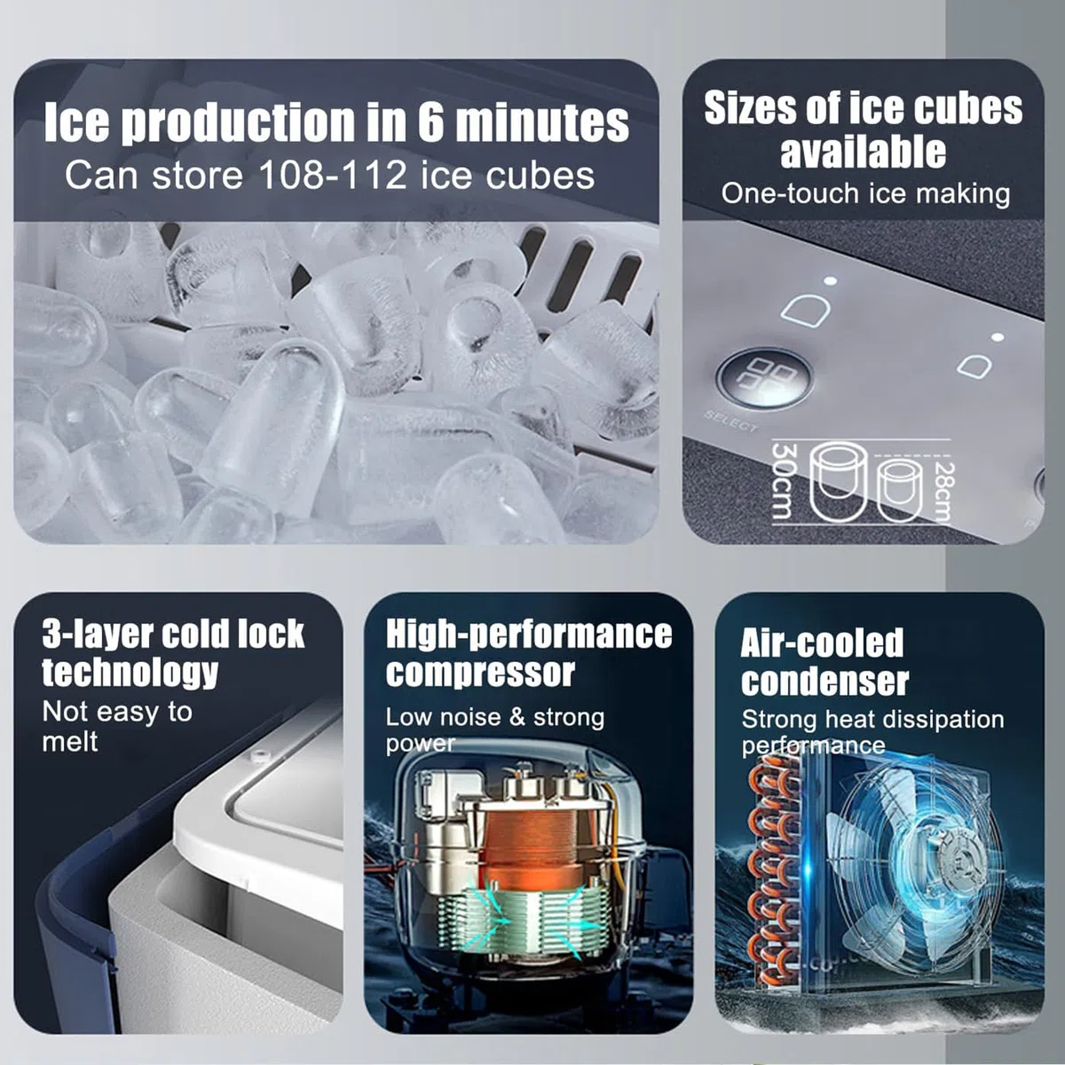 1.5máquina Fabricadora De Hielo De Encimera para El Hogar, 2 Tamaños De Fabricadora De Hielo De Bala con Pala para Hielo Y Almohadilla Antideslizante, 2 Tamaños De Hielo, Listo En 6 Minutos