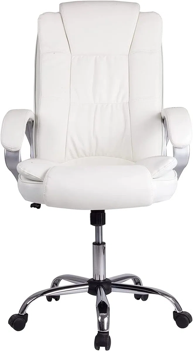 Suinga Silla Oficina New York | Reposabrazos | Altura Regulable | Diseño Ergonómico | Piel Sintética Blanca | Comodidad | Profesional