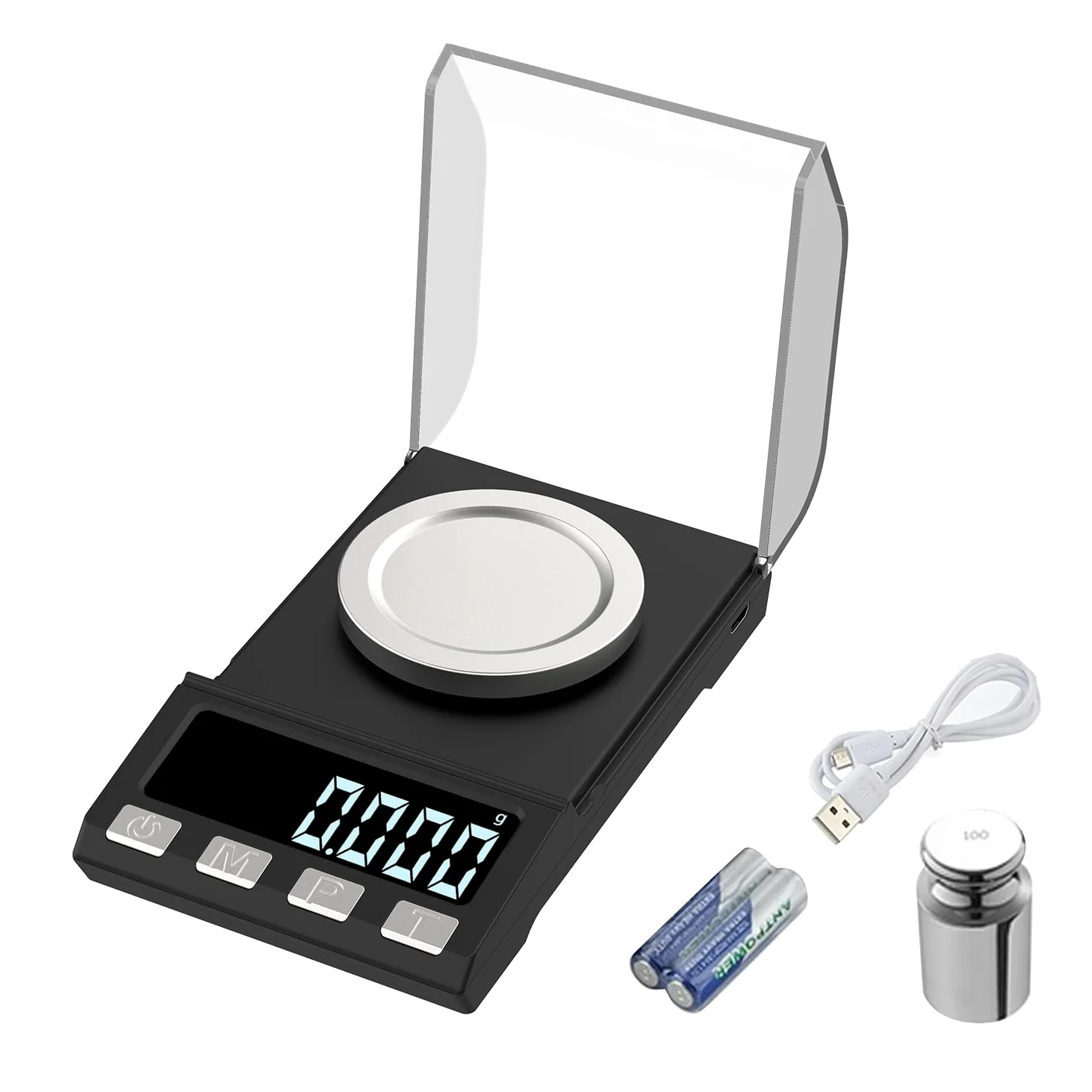 Báscula digital de miligramos de 100 g/0,001 g, recargable, báscula portátil de alta precisión, báscula de polvo, microescala para medicina en polvo, oro, gema, recarga, peso de calibración