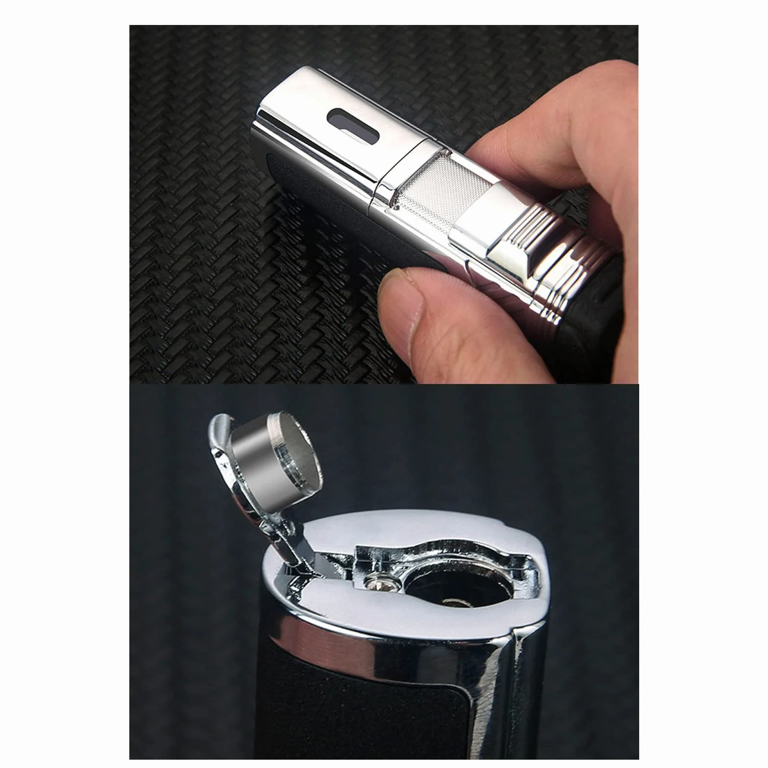 Jet Torch Encendedor Recargable Butano 4 Encendedor de Llama Rosa A Prueba de Viento con Taladro de Cigarro Ventana de Gas Visible Sin Combustible,Black,82 * 29 * 23mm