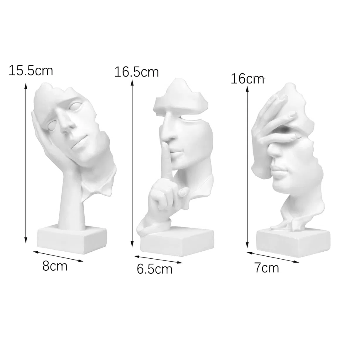 Estatua de Pensador de 3 Piezas, el Silencio es Oro Figura de Arte Abstracto, esculturas de Resina para el hogar Moderno,Decoración de Estantería,Decoraciones de Oficina, Regalo (Blanco)