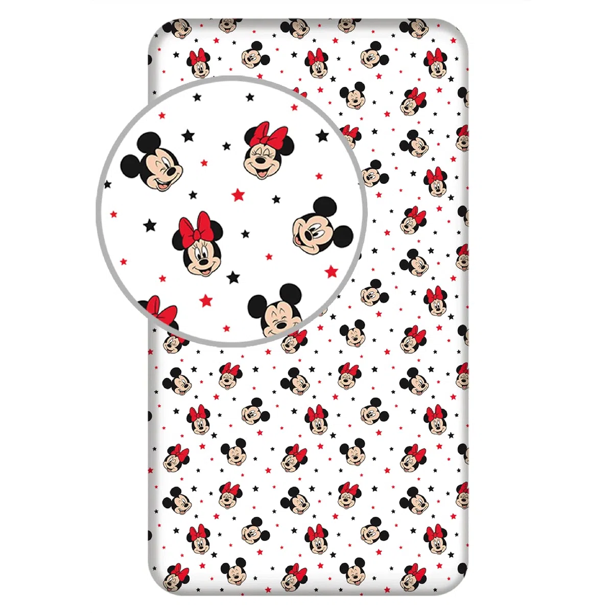 Disney - Sábana bajera ajustable (90 x 200 cm + 25 cm, 100% algodón), diseño de Mickey y Minnie Mouse